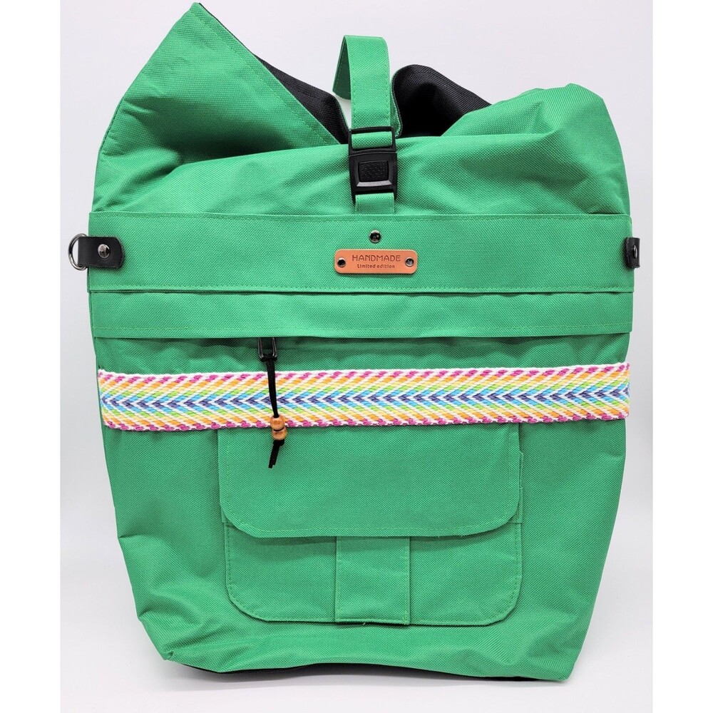 Green Canvas Backpack Roll Top Crossbody Tote Laptop Bag Custom Made